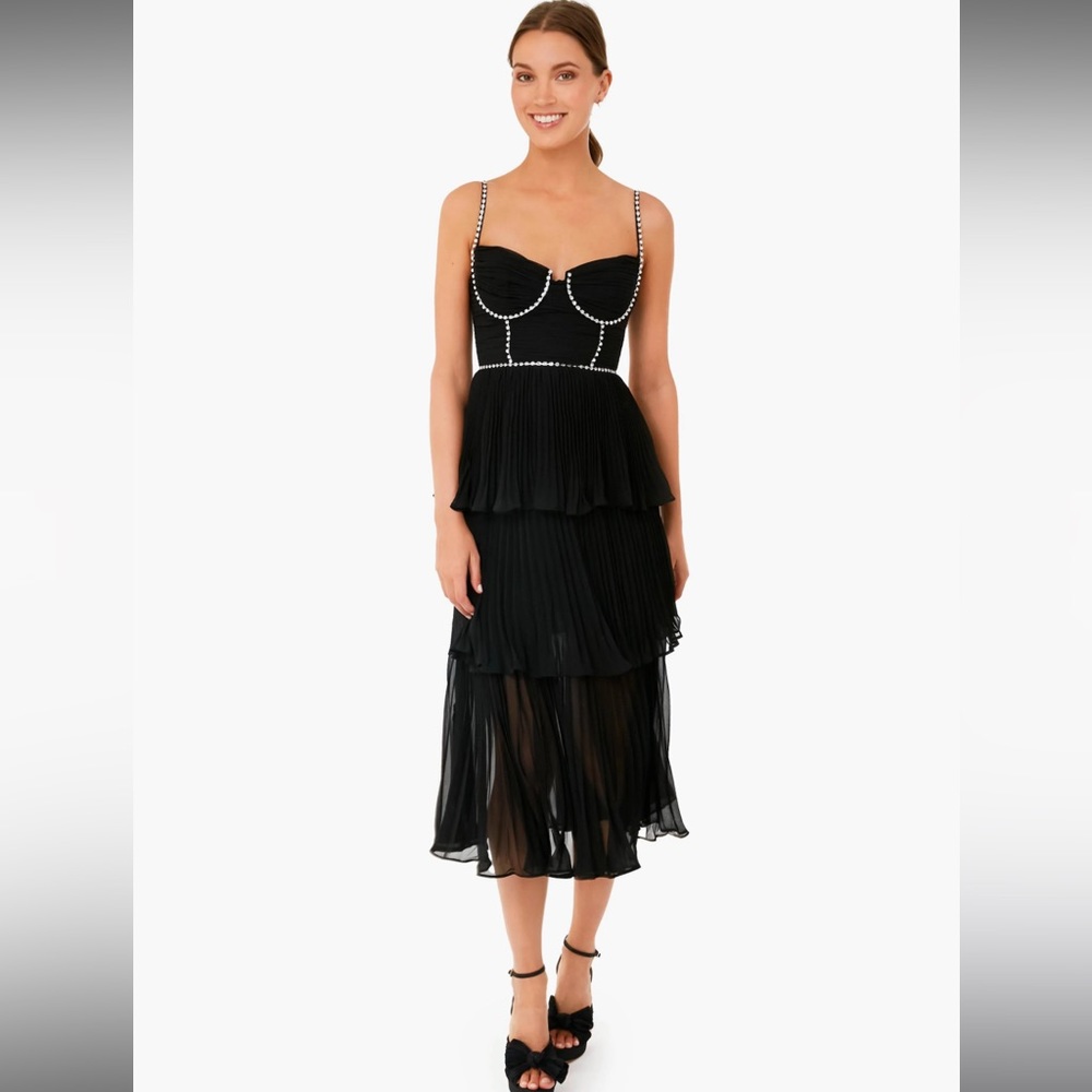 Self Portrait black embellished tiered midi dress US sz 4 / uk size 8 NWT